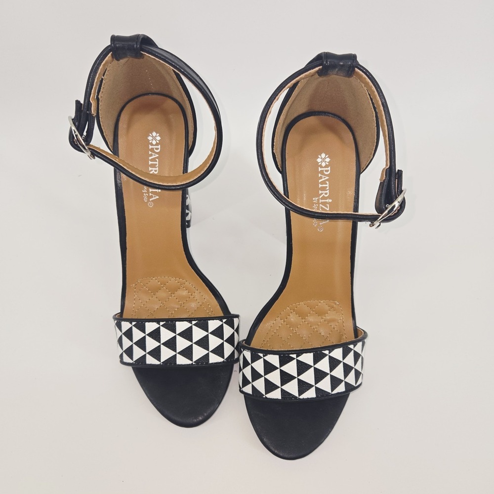 Patrizia By Springs Step Black White Check Sandals Heels Size 6.5 US Block Heel - Picture 2 of 6